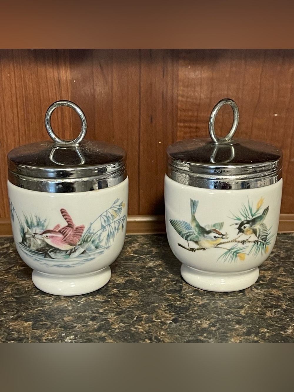 Vintage Royal Worcester Egg Coddlers: Birds Motif Porcelain, Made in England